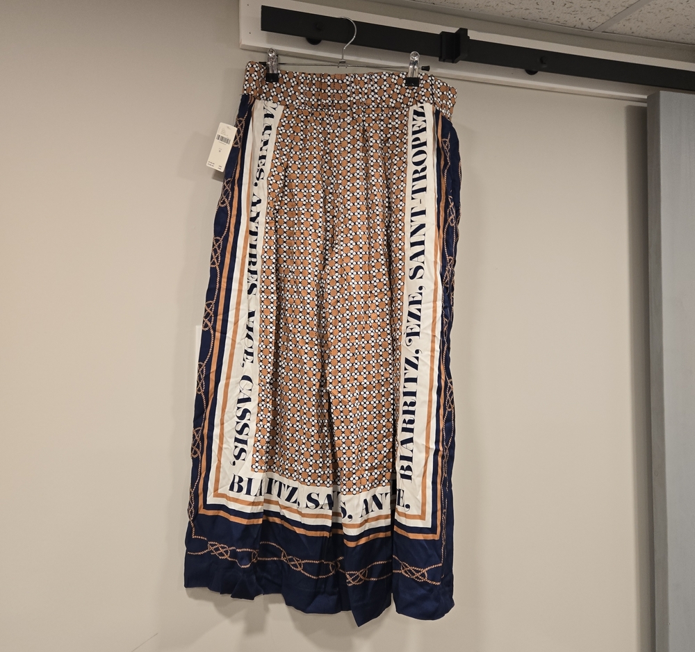Maeve Tan and Navy Printed Wide-Leg Capris